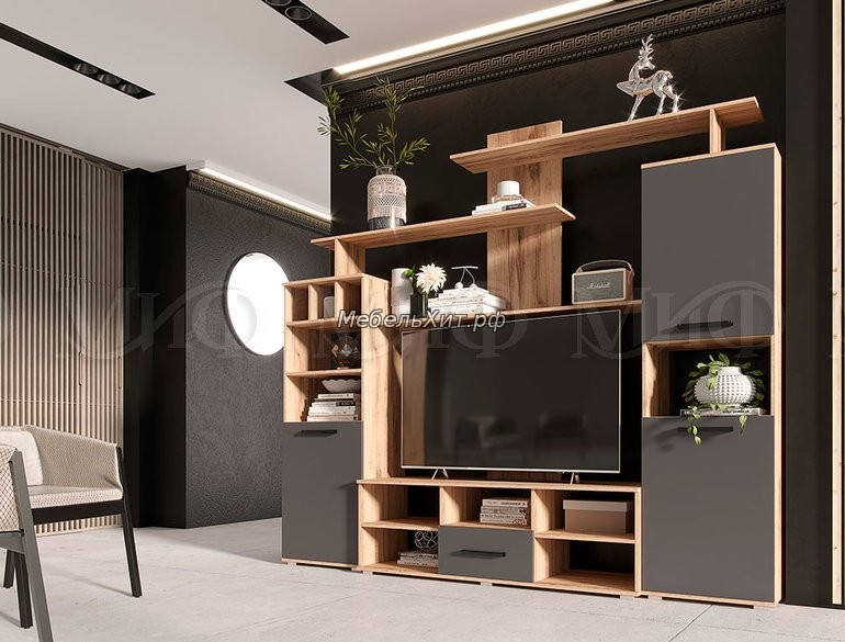 Гостиная Мини-2 (Графит, Дуб Крафт)