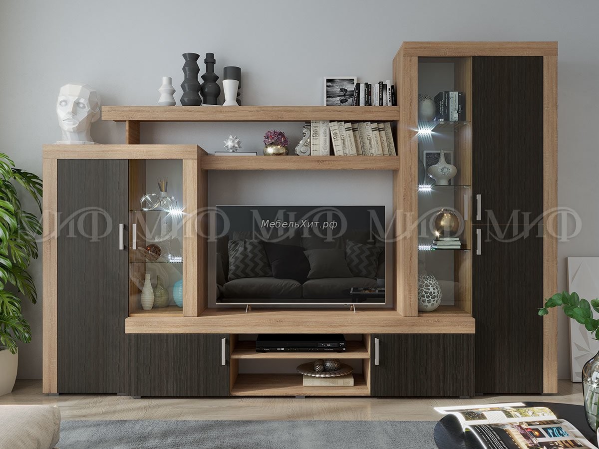 Гостиная Стас (Шоколад/дуб сонома, дуб сонома)